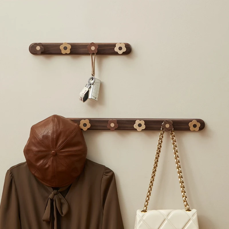 

Premium Solid Wood Entrance Wall Mounted Hooks Coat Rack with Creative Flower Design for Living Room Hat And Bag Organizer