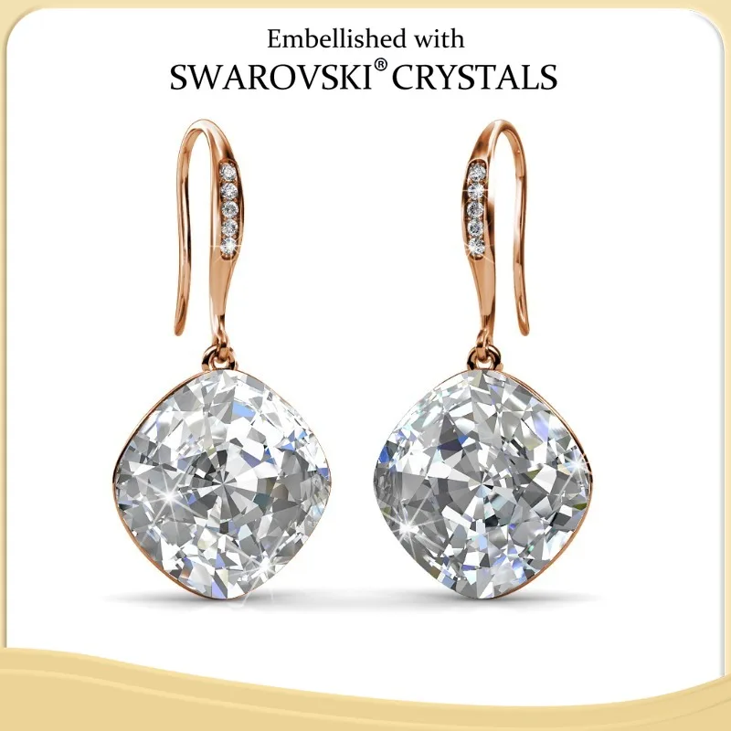 

Daisini Ocean Blue Drop Earrings with Swarovski Crystals Element Shinning Big Pendant Quality Brass Jewelry for Women