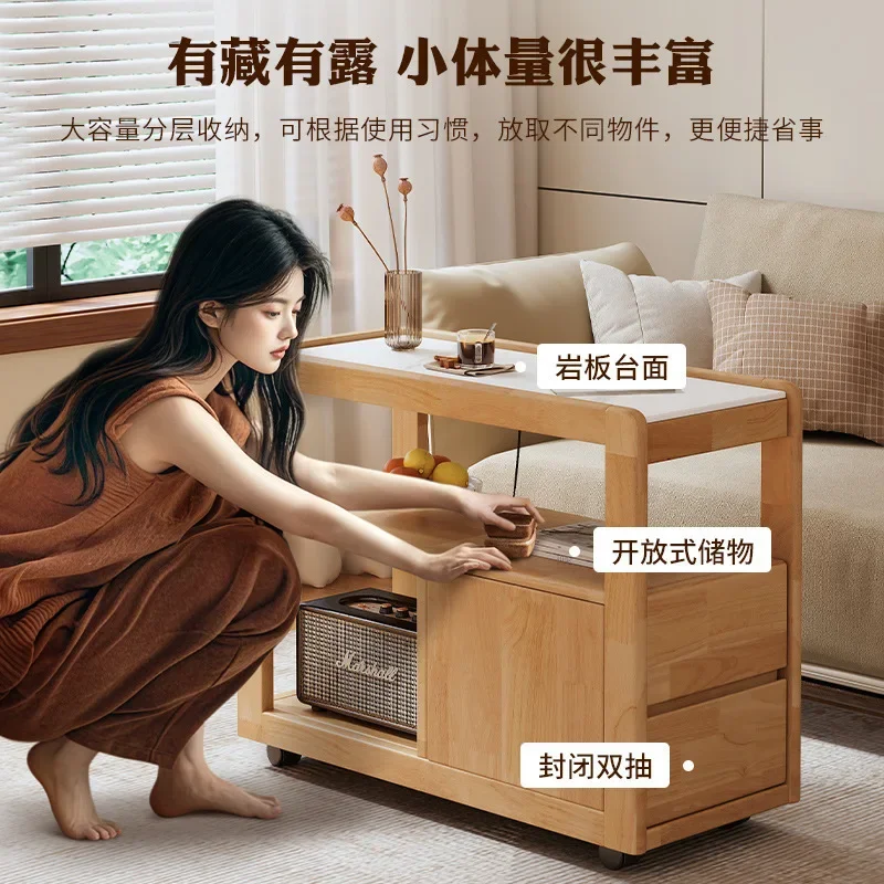 Solid Wood Sofa Side Cabinet – Movable Small Coffee Table for Living Room, Compact End Table with StorageGoods in stock