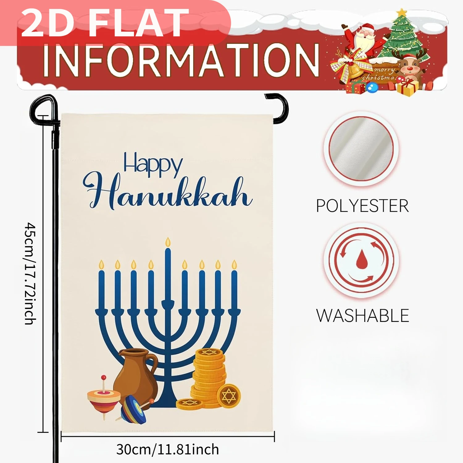 1pc Happy Hanukkah Garden Flags Menorah Star of David Chanukah Yard Flag, 12 x 18 Inch, Polyester Jewish Gyroscope Holiday