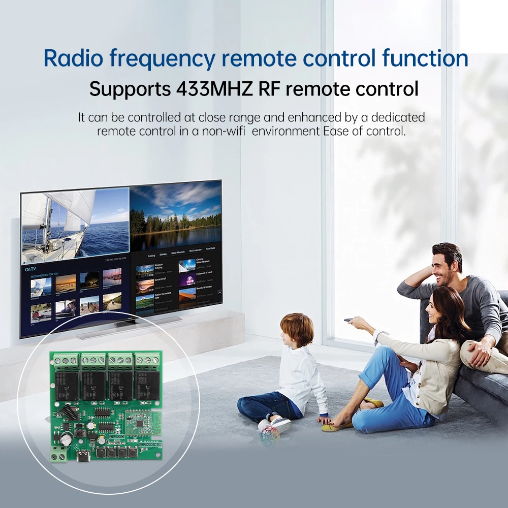 AC/DC7-32V/Type-C5V 4 웨이 APP WiFi 원격 제어 릴레이 스위치 모듈 지원 433MHZ 원격 제어 Wifi2.4GHz b/g/n Bluetooth