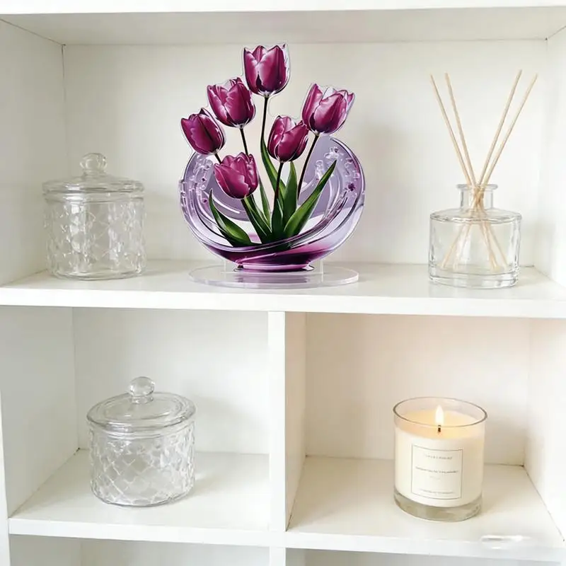 Acrylic Lily Flower 2D Ornament Desktop Table Decor Modern Living Room Office Art Gift for Home Interior DecorationHot