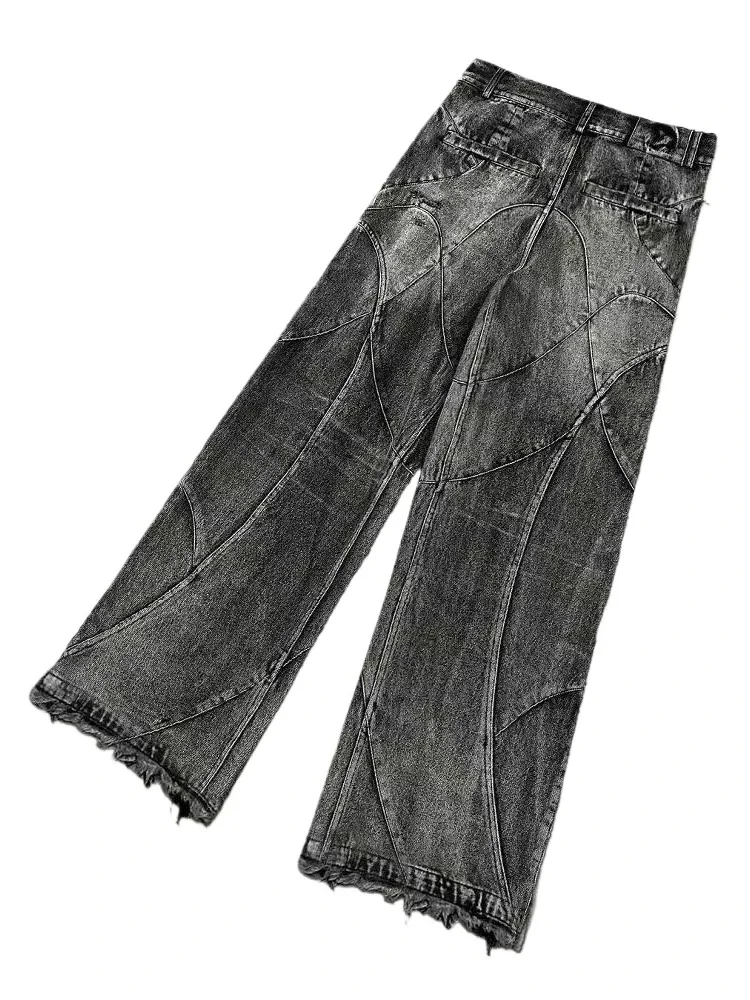 

Men Women Gothic Vintage Distressed Wide Leg Jeans Grunge Baggy Ripped Denim Trousers Goth Y2k Streetwear Punk Hip Hop Jeans