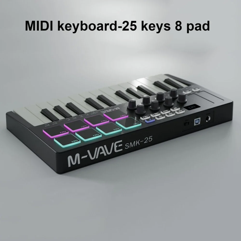 

M-VAVE MIDI keyboard-25 keys 8 pad Rechargeable Wireless MIDI Control Keyboard Mini Portable USB Keyboard Piano Capacitive Touch