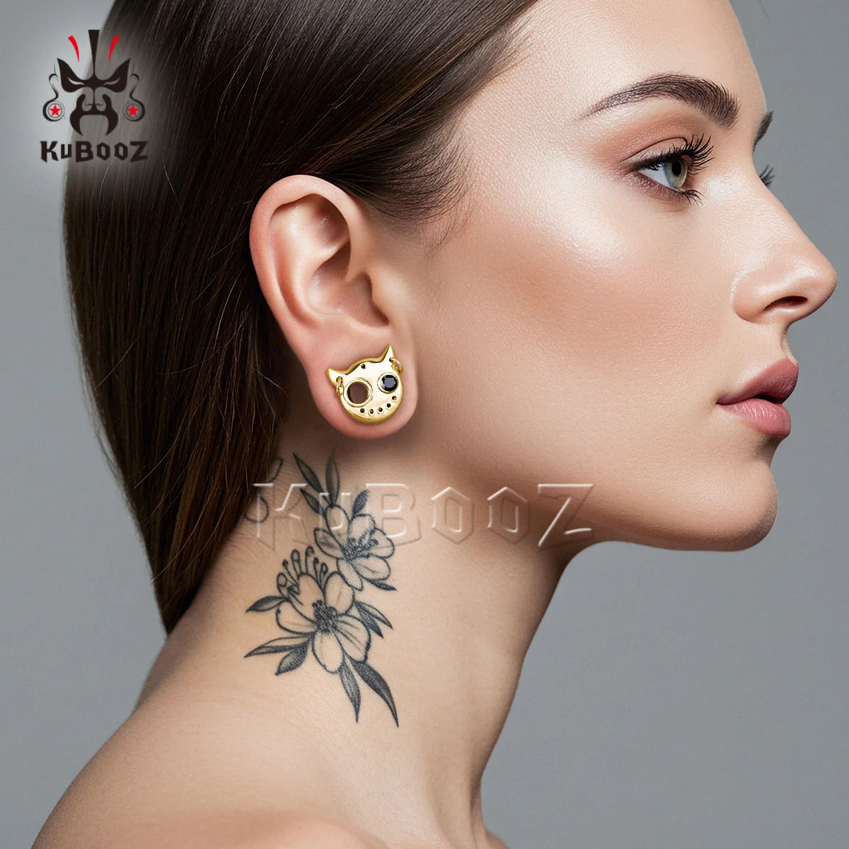 KUBOOZ Devil Eye Ohr-Tunnel-Plugs aus 316L Edelstahl, hypoallergen, mit CZ-Steinen, Ohr-Dehnungsringe, Punk-Gothic-Piercing-Schmuck – Detail 3