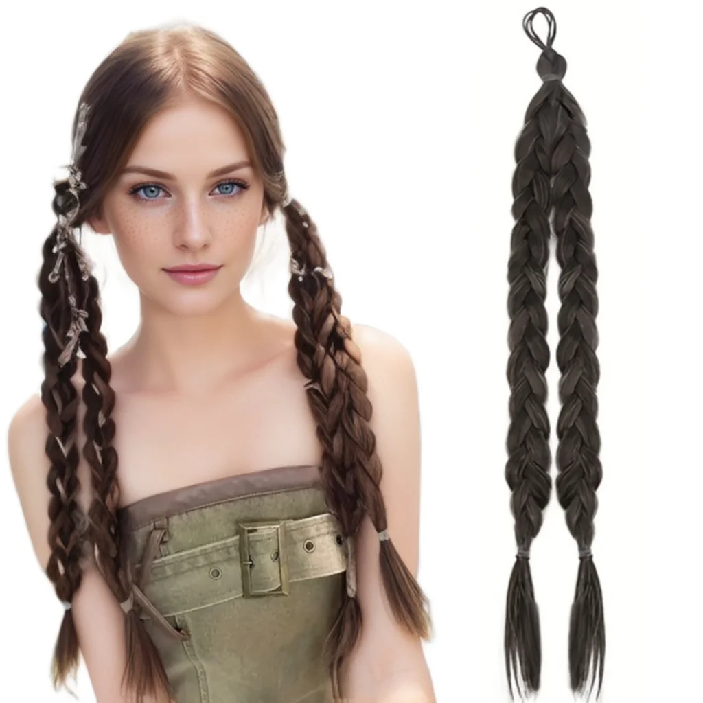 

2Pcs/Set Synthetic Braided Ponytail Hair Extensions With Invisible Rubber Fashion Double Twist Braid Ponytail Wig Accessories