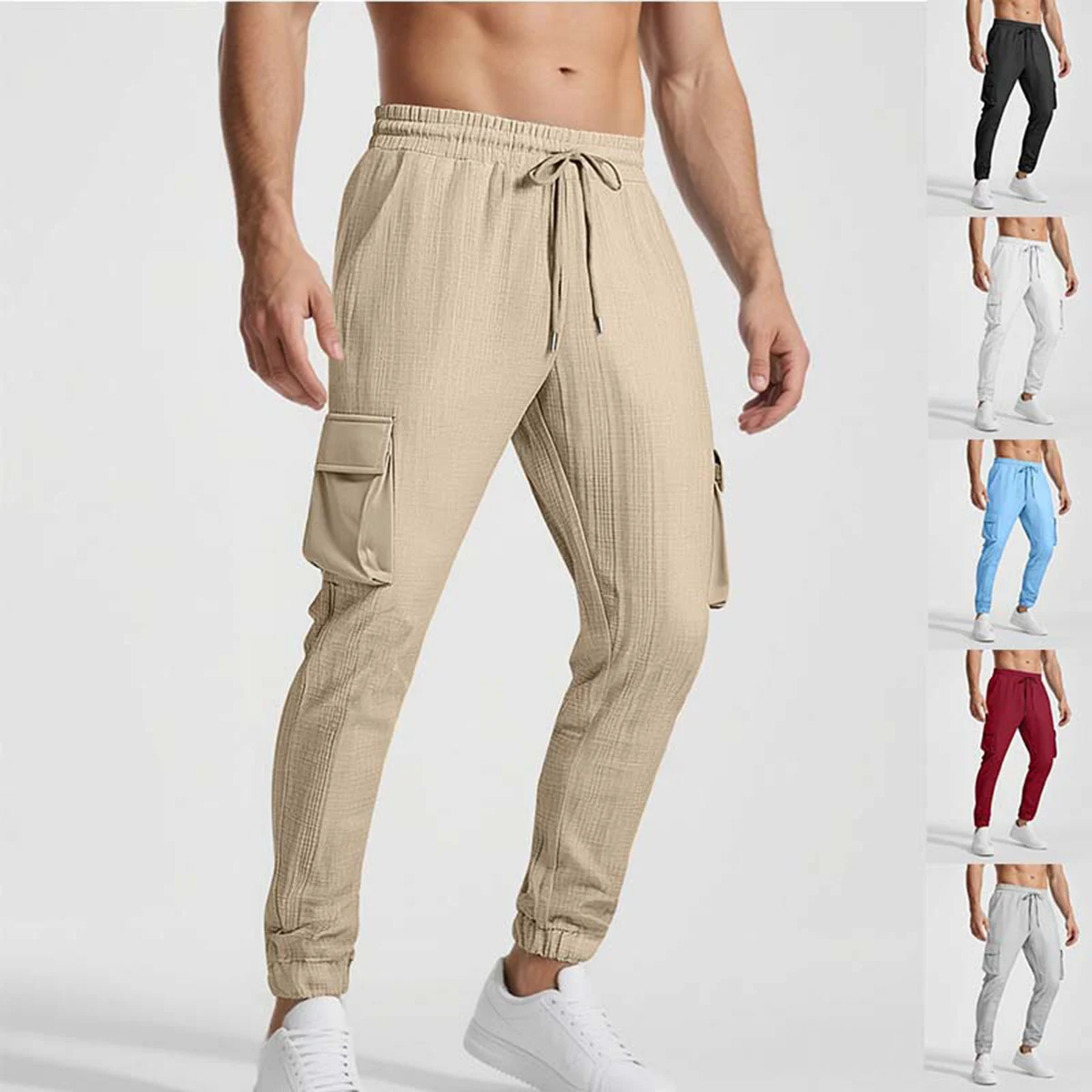 

New Fashion Men's Leisure Sports Pants Trendy Drawstring Multi Pocket Spring and Autumn Long Pants