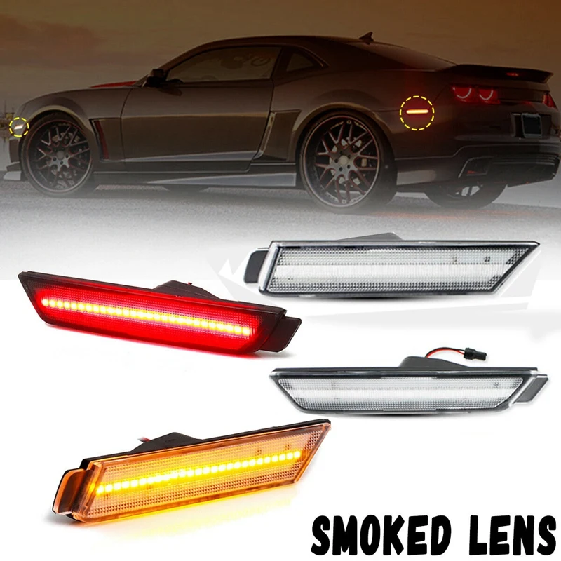 4Pcs LED Side Light Brake Reflector Light 96 SMD LED Indicators For 2010-2015 Chevy Camaro Trun Signal Lights (Amber/Red)