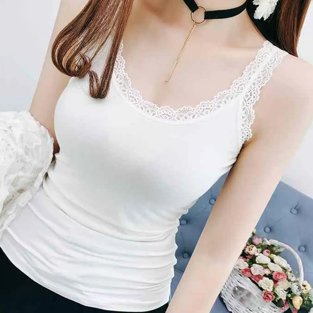 Summer Camisole Women Summer Top Elegant Lace Trimmed Women's Tank Tops for Summer Slim Fit Sleeveless Camisole Vest for Ladies