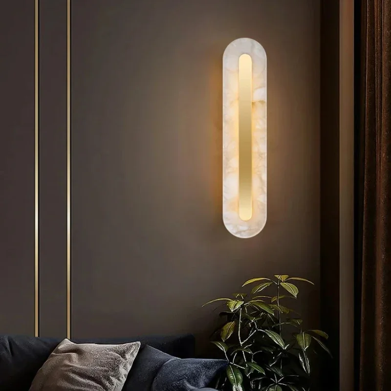 Light Luxury Copper Wall Lamp Modern Villa Living Room Long Strip TV Background Wall Lamp Marble Bedside Wall Light Room Decor
