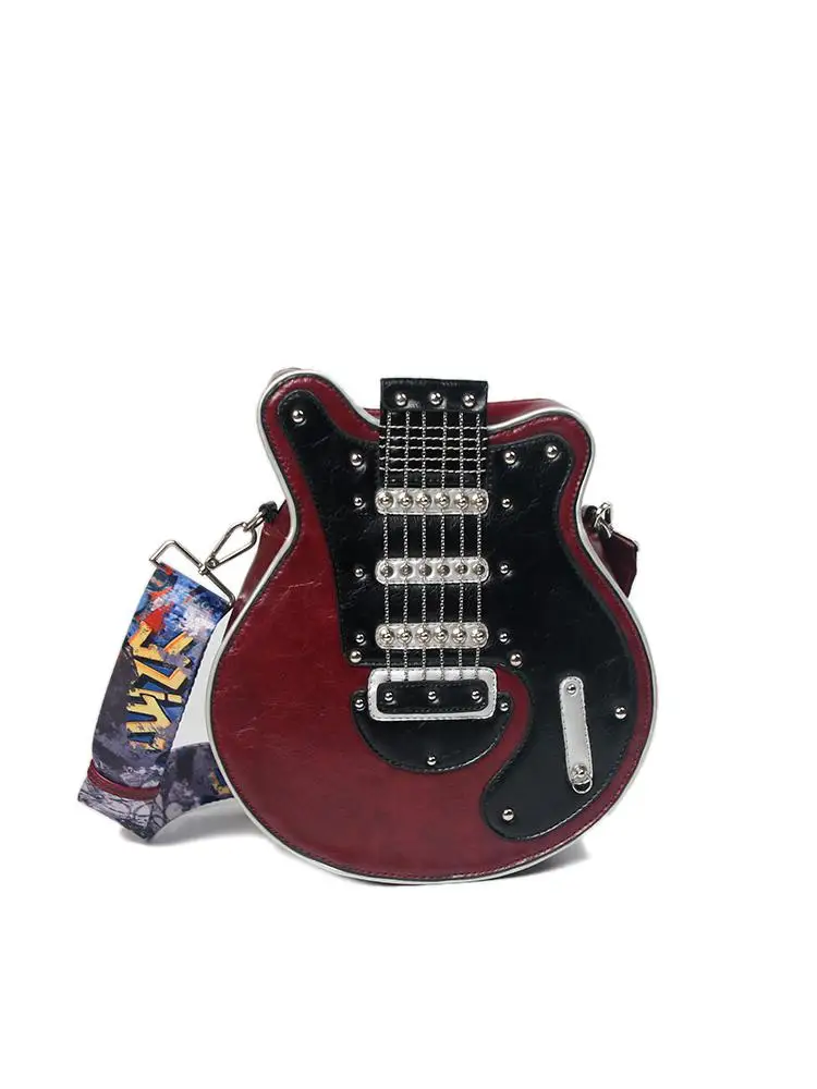 

Персонализированная креативная гитара в американском стиле, внешний дизайн, диагональная сумка с крестом, украшение с металлическими заклепками, высококачественная женская сумка, тренд
