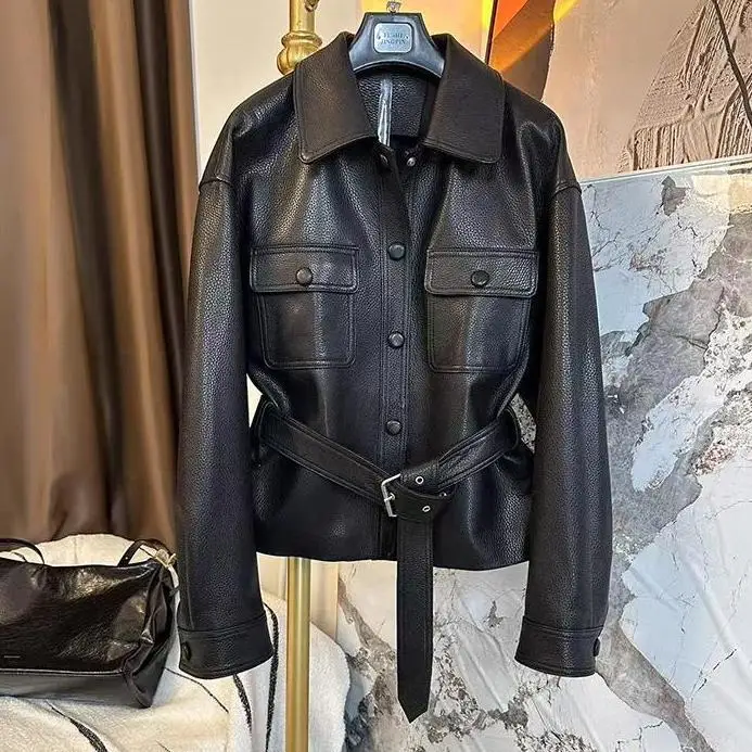 Leather jacket women's 2025 Haining autumn new waist spring and autumn short foreign Korean version leather jacket