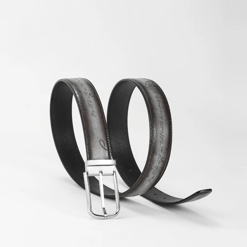 DIMY 2025 men's leather belt, stainless steel high-end luxury pants belt, handmade retro belt, men's style