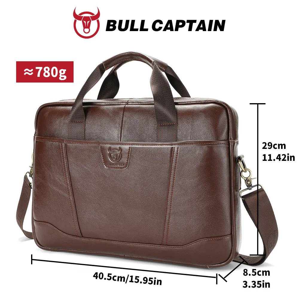 BULLCAPTAIN Men's Genuine Leather Computer Bag Business Casual Shoulder Crossbody Bag 15.7 Inch Office Laptop Briefcase