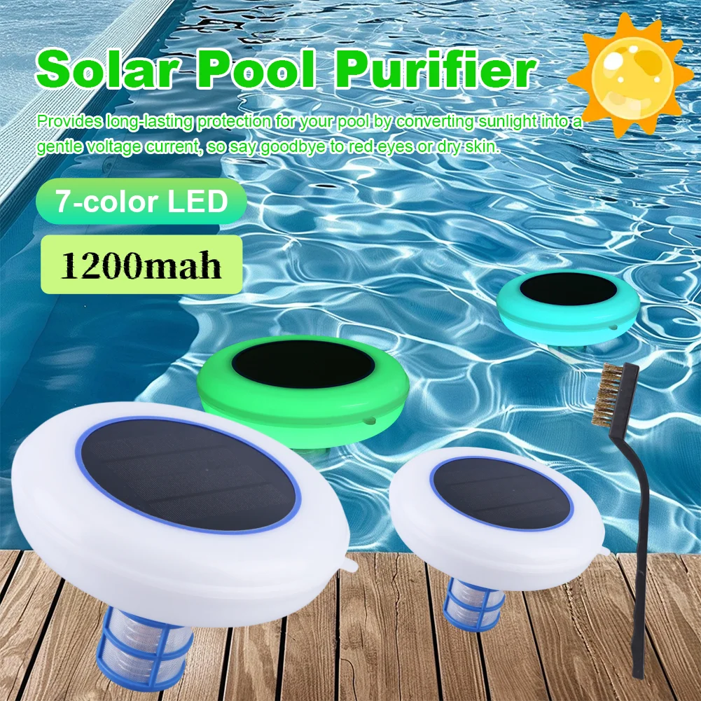 

Solar Powered Pool Ionizer 7-Colored LED Light Ion Algae Cleaning Equipment Outdoor Swimming Pools Tub Water Purifier for Above