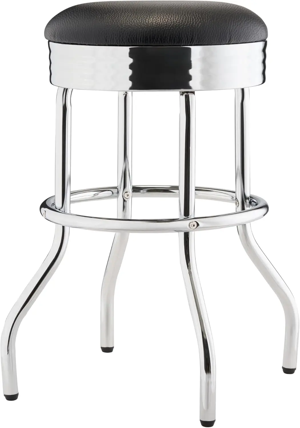 

25-дюймовый прочный поворотный барный стул для кухни, гаража, мастерской, с хромированной отделкой и сиденьем из искусственной кожи, черный