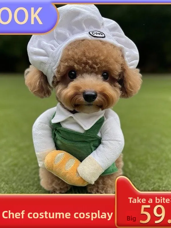 

Cute Teddy Dog Chef Costume Pet Clothes Funny Outfit for Bichon Pomeranian iba Inu Corgi Dog Cotton Durable Outdoor Wear