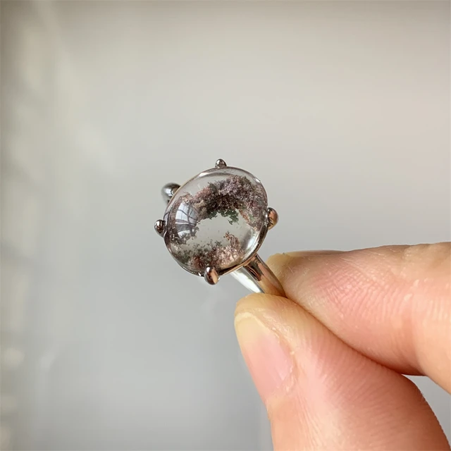 Natural Lodolite Quartz Women Rings Garden Quartz Healing Beads Real Crystals 925 Silver Jewelry