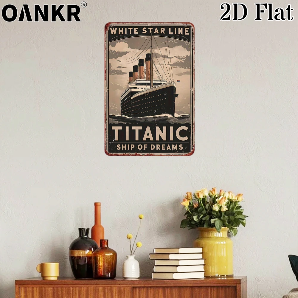 American Retro Titanic Metal Tin Sign, Vintage Cruise Ship Graphic Wall Decor, Durable Iron Plaque, Nautical Art for Home Farm