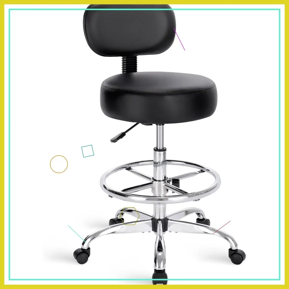 كرسي صياغة قابل للتعديل مع مسند للقدمين، مقعد دوار لمكتب المكتب، وسادة سميكة - أسود #1