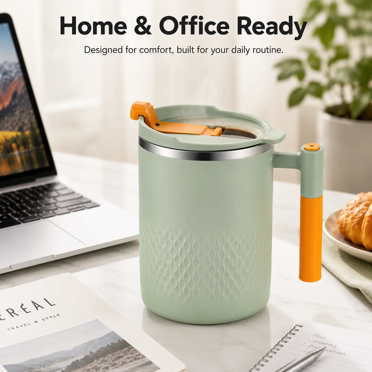 Uwhise 450ml Stainless Steel Coffee Mug With Lid Double Wall Insulated Water Cup For Office Work Hot Drinks Anti Scald Desk Cup - view 5