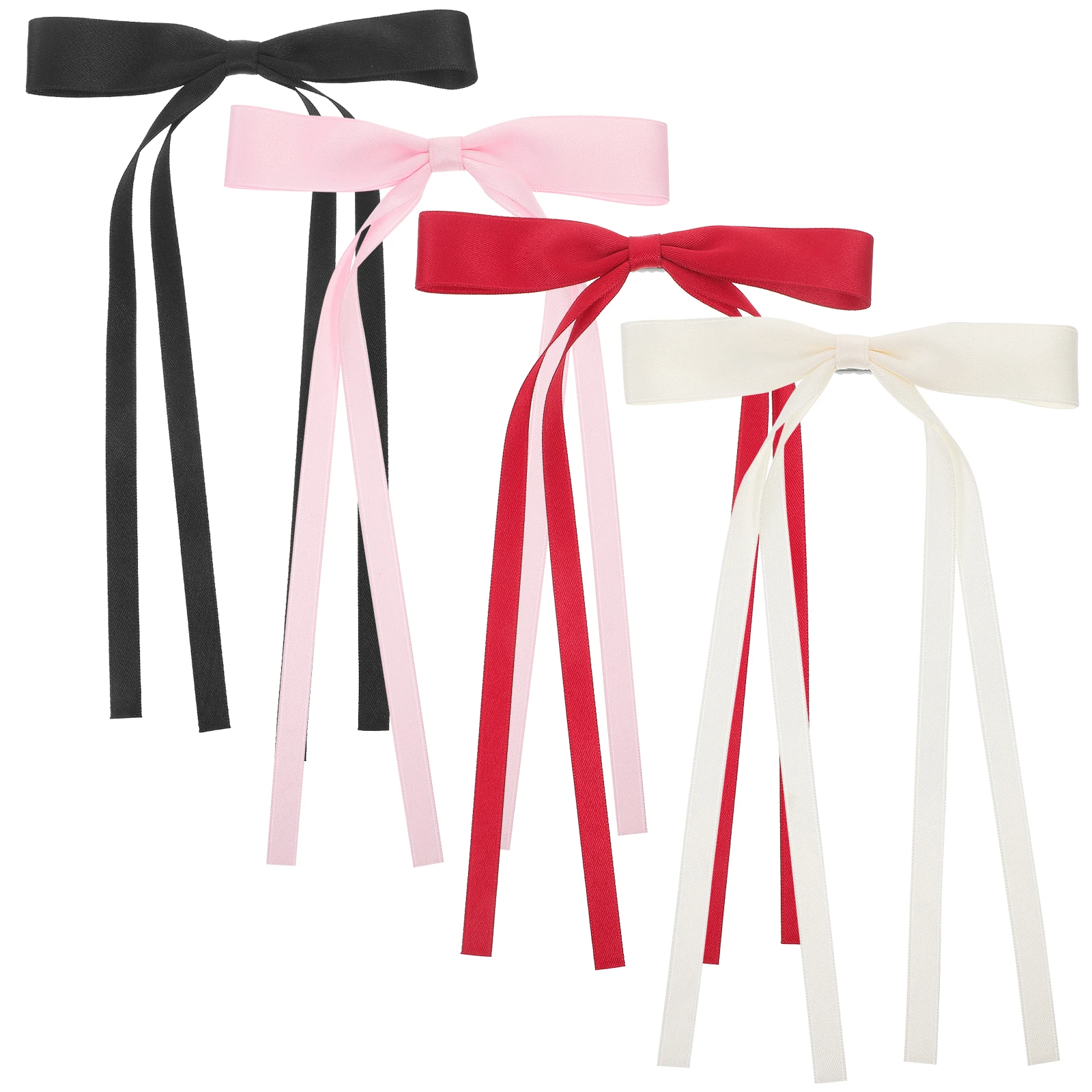 

4 Pcs Ribbon Bows Clips for Teen Girls Women Pink Bows For Teen Girls Black Red Beige Hair Hair Ribbon Bow Ribbons Barrette