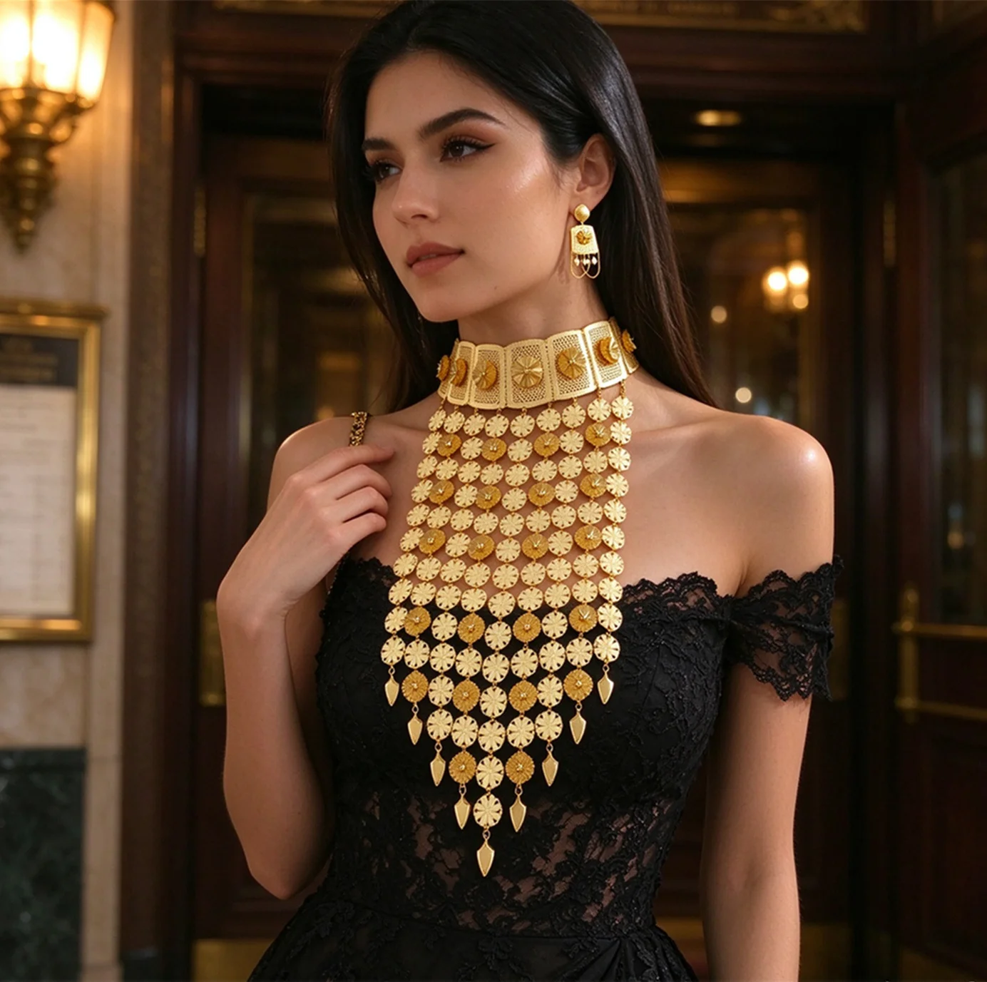 Flower Tassel Necklace Earrings Set African Middle East Bridal Wedding Party Decor Jewelry Accessory Christmas Gift For Women