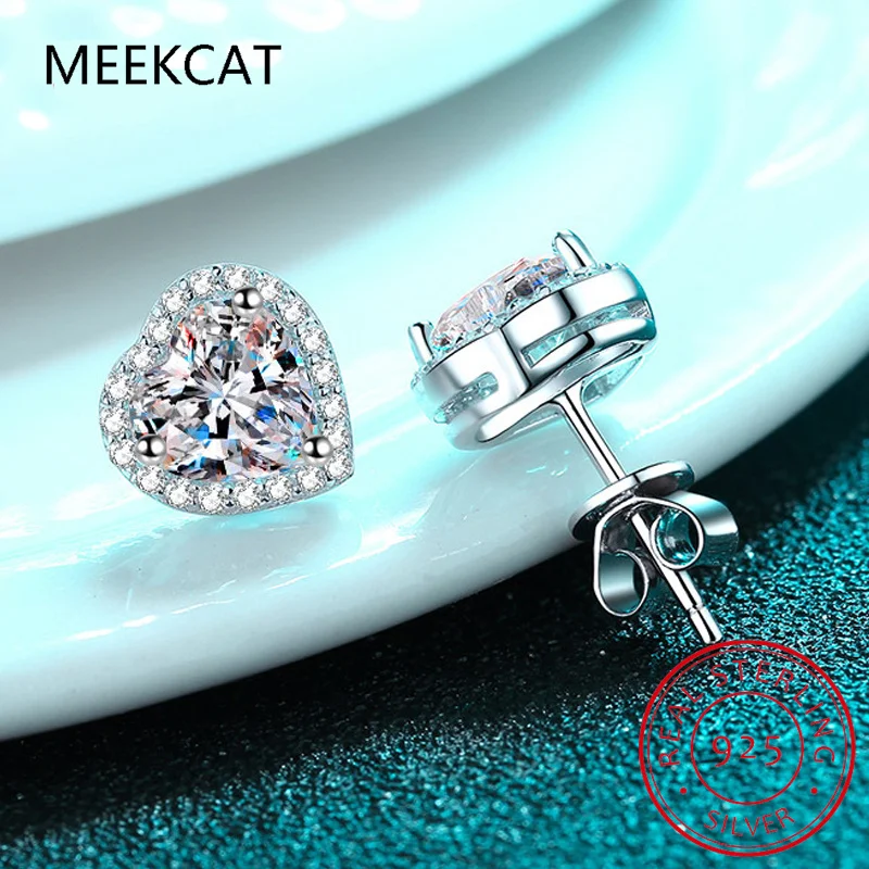 

Real 0.5CT D Color Moissanite Diamond Heart Halo Stud Earrings for Women 925 Sterling Silver Luxury Fine Jewelry