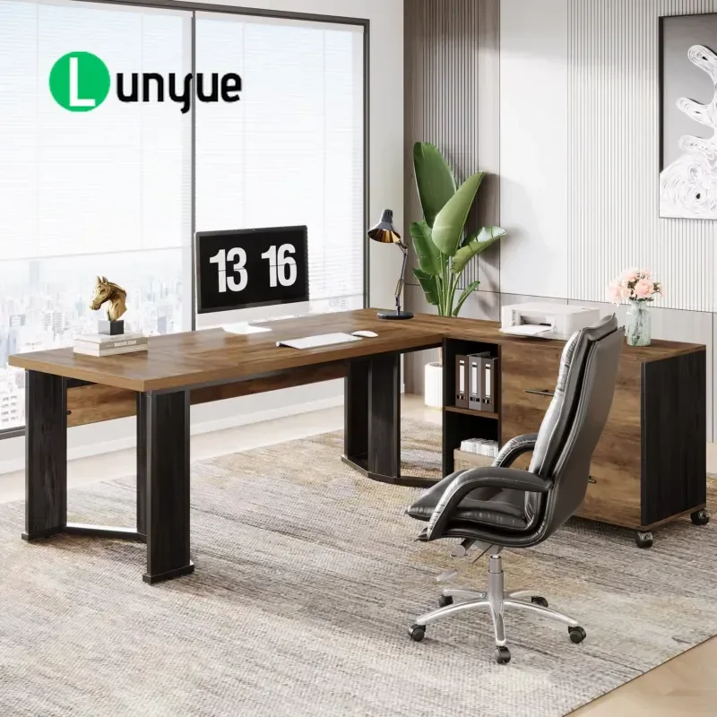 70.86 Inch L Shaped Computer Desk with Mobile Filing Cabinet 2 Drawers Storage Rack Large Home Office Workstation Space