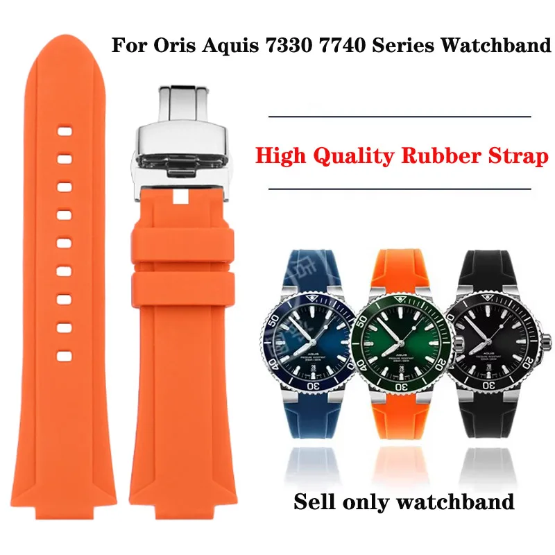Correa de silicona de alta calidad para Oris Aquis 7330 7740 Series 22x12mm 24x11mm 24x12mm correa de reloj convexa pulsera de goma para buceo para hombres