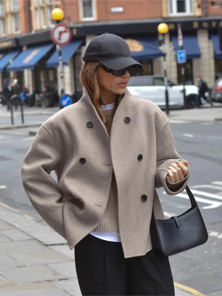 

Новое женское осеннее пальто в стиле ретро, коричневое пальто с воротником-стойкой, модная однотонная куртка для женщин, верхняя одежда, женская элегантная куртка