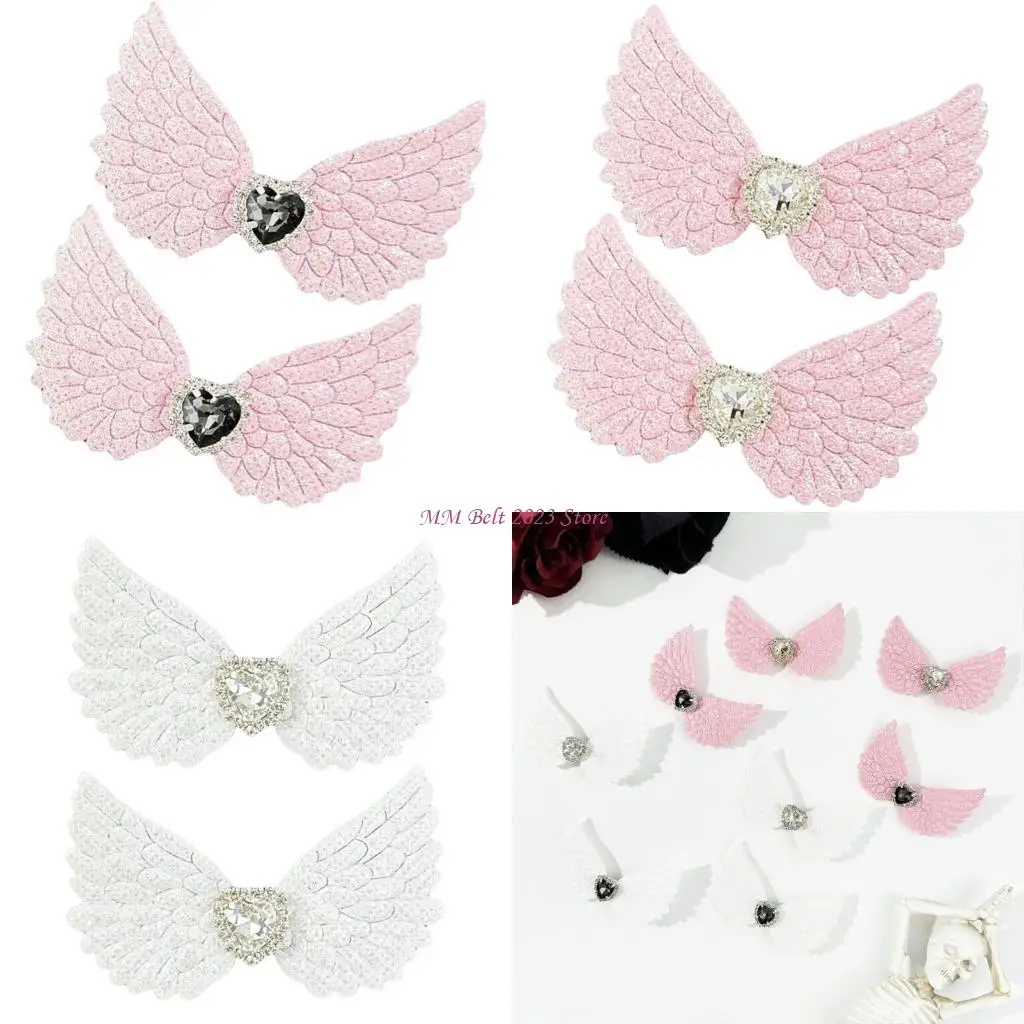 49ME Girl Flat Clip Hairpin Wing Gothic Heart Glitter Balletcore for Women Girl