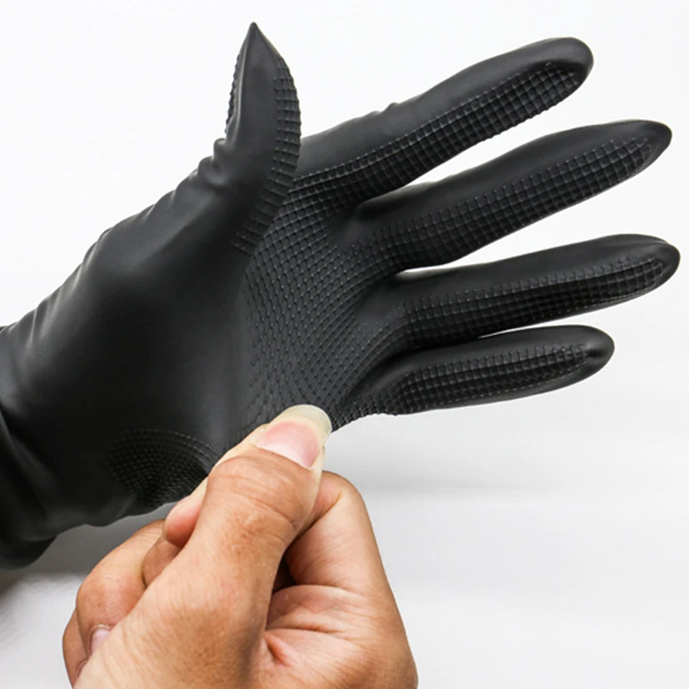 

4 шт. водонепроницаемые перчатки для окрашивания волос, горячая защита для салона, противоскользящий резиновый длинный чехол на запястье для садоводства, домашнего использования, черный размер L