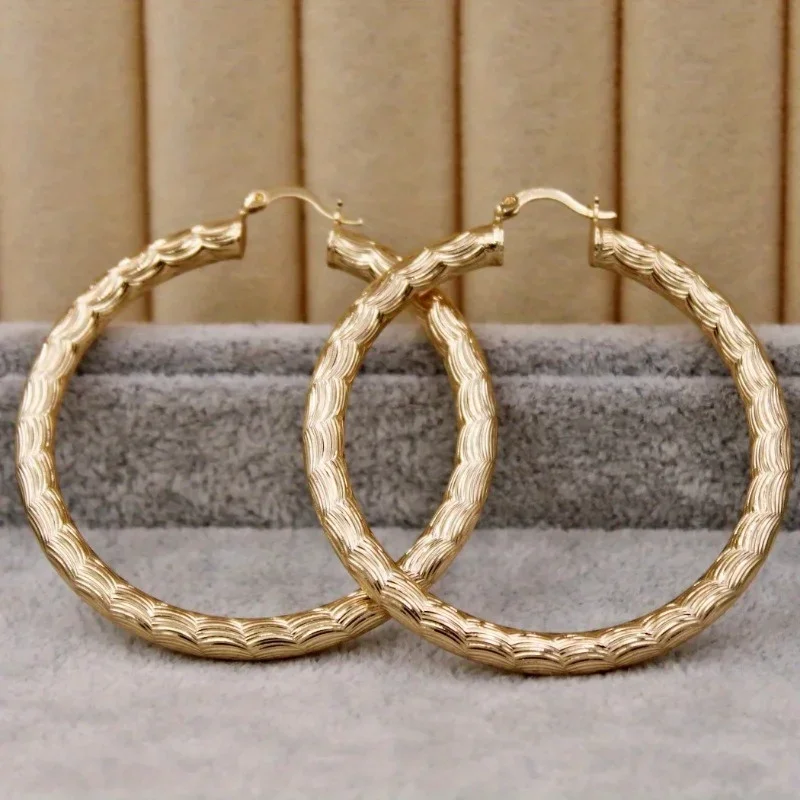 New Women's Ring Gold Plated Wave Pattern Earrings Round Earrings Luxury Jewelry Wedding Anniversary Gift