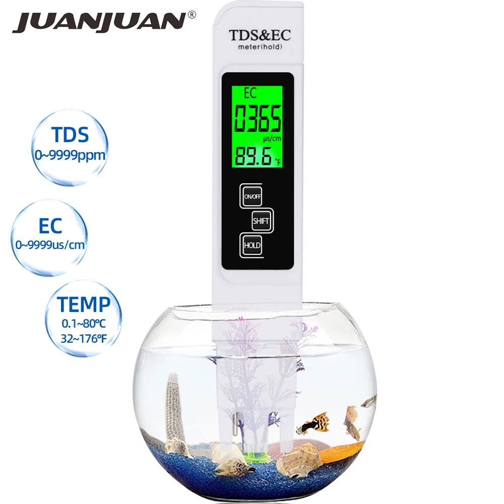 3 In1 TDS/EC Temperature Meter Water Quality Tester Pen 0-9990ppm Conductivity Monitor Purity Tool for Drink water Aquarium