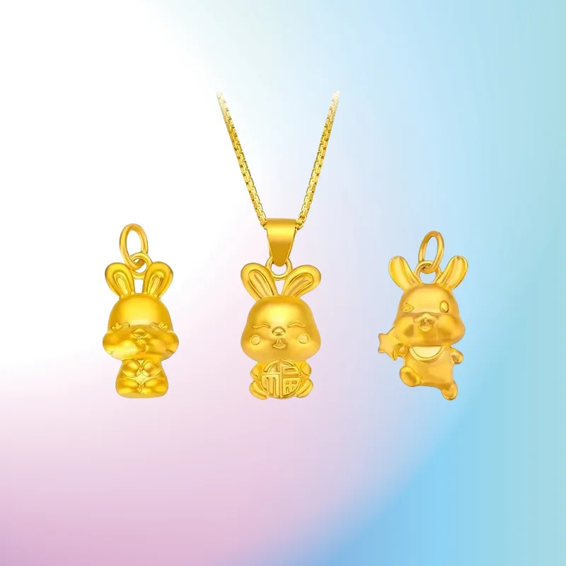 

NEW 9999 Real Gold 24K New Life Zodiac Rabbit Clavicle Chain, Rabbit Zodiac Guardian Pendant New Year's Gift