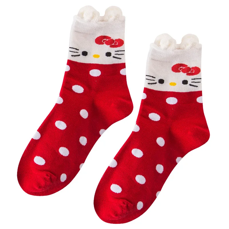 1 Pairs / Batches Sanrio Hellokitty Socks Female Middle Tube Socks Cotton Socks Ins Cute Cartoon Student Socks