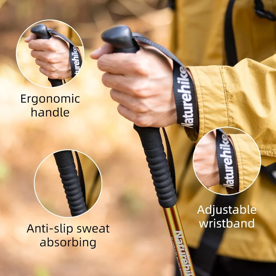 أقطاب رحلات قابلة للطي من Naturehike قابلة للتعديل وخفيفة الوزن من الألومنيوم لامتصاص الصدمات مع أحزمة معصم لـ Hikin