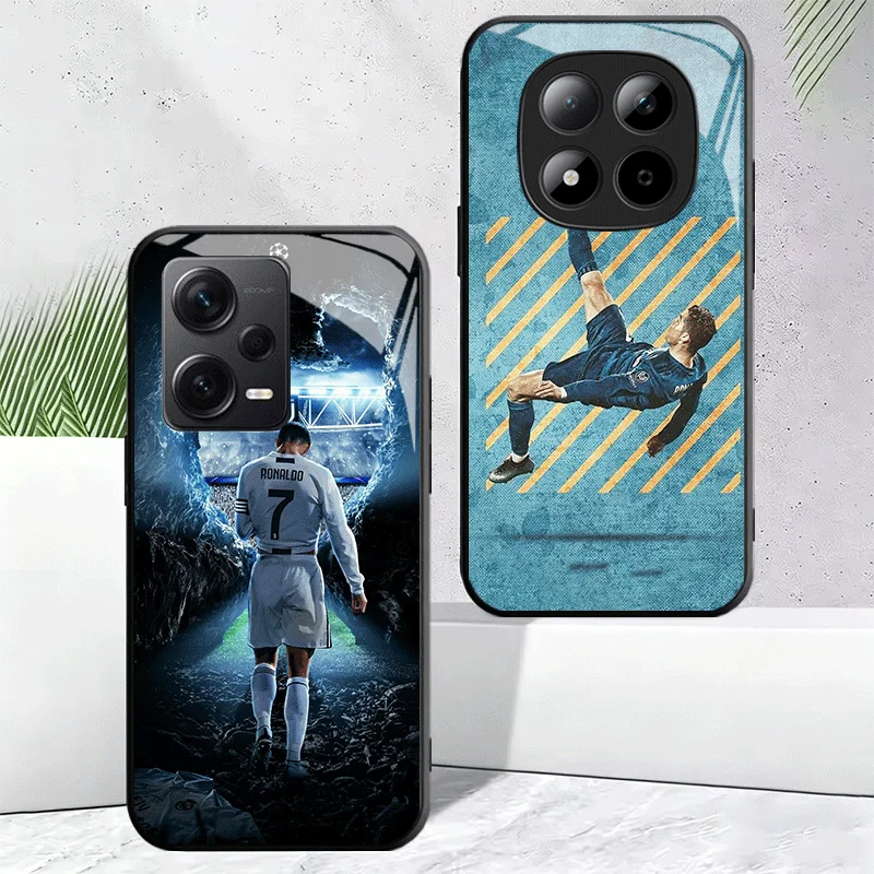 Étui de téléphone en verre trempé Football Star R-Ronaldo C-CR7 pour Xiaomi Redmi Note 12 13 14 15 Pro Plus + 12S 11S 4G 11T 5G 11E 10 Sh