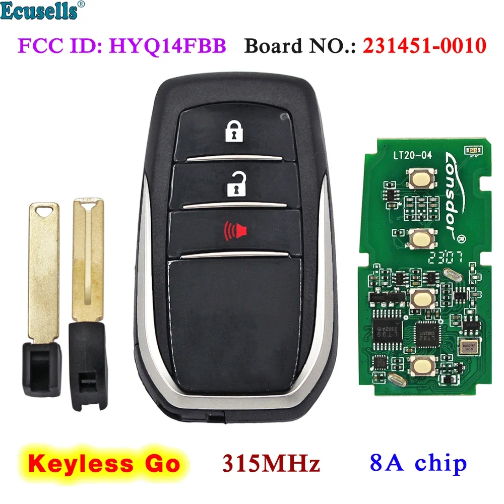 3 Buttons Smart Prox Keyless Go Remote Key 315Mhz 8A Chip for Toyota Land Cruiser 2020-2021 Board 231451-0010 FCC ID: HYQ14FBB