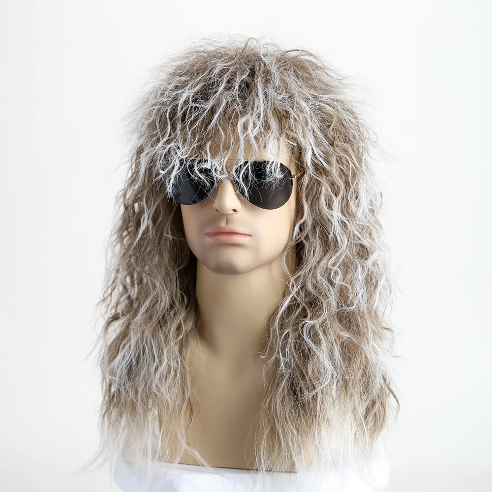 70s 80s Rockstar Synthetic Wig for Men Blonde Punk Fluffy Curvy Long Mullet  Wigs for Halloween Party Cosplay Rock Rockstar image 2