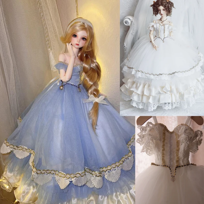 

D04-B107 children handmade toy 1/3 1/4 Biggirl Doll BJD/SD doll Accessories Off shoulder blue European style wedding dress 1pcs