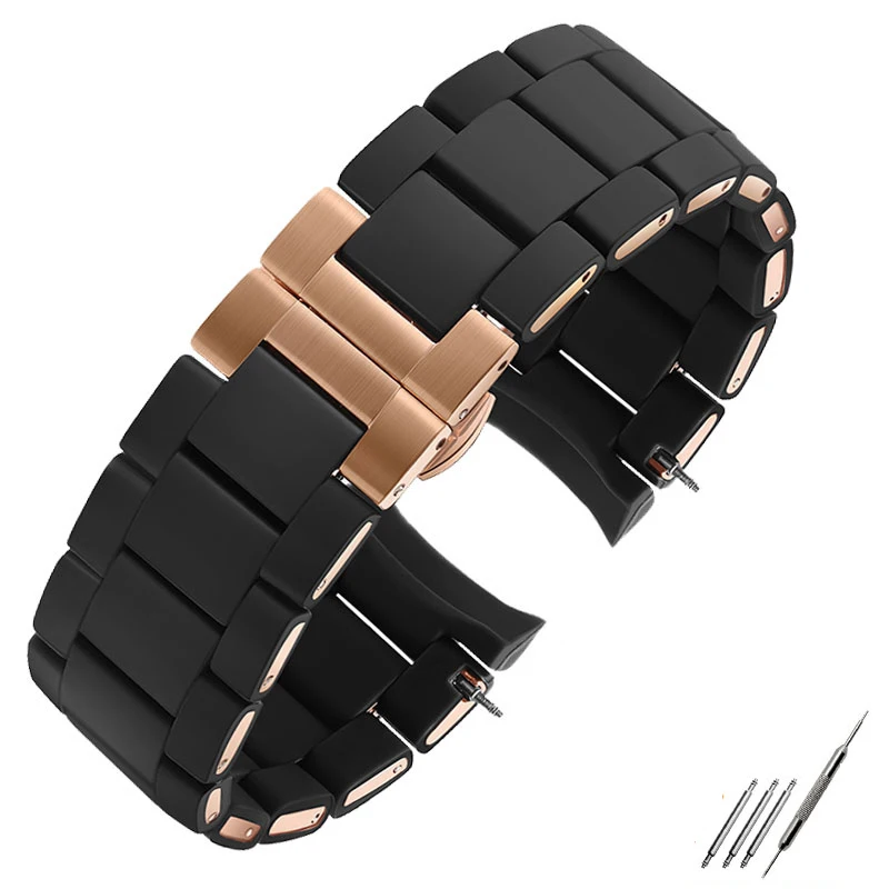 high quality curve end watchband for Armani AR5905 5890 5919 5906 5891 5920 watch band 20mm 23mm black brown and rose gold strap image 3