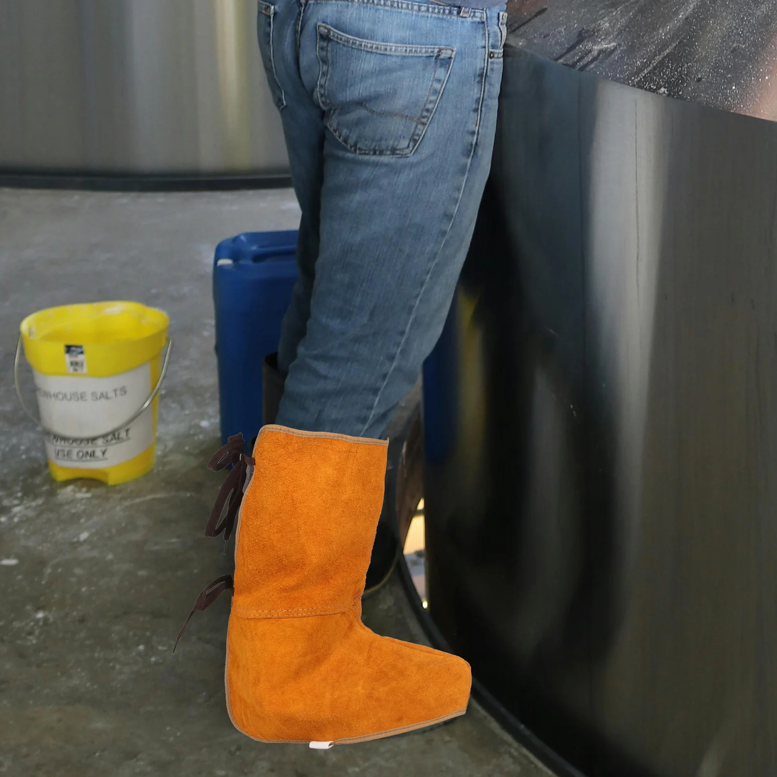 

1Pair Thickened Knee Pads Welding Foot Cover Cowhide Insulated Boot Guards Leg Protection Welder Cover