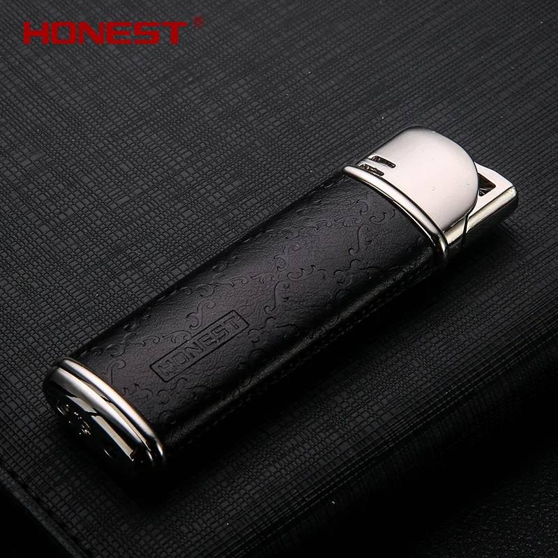

HONEST Jet Torch Lighters Butane Gas Leather Metal Cigar Turbo Lighters With Gift Box Cigarette Lighter Without Gas Men's Gifts