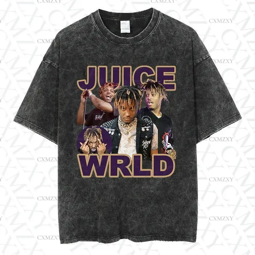 

Rapper JUICE.WRLD Vintage Wash T-Shirt Hip Hop Bro Style Short Sleeve Men and Women