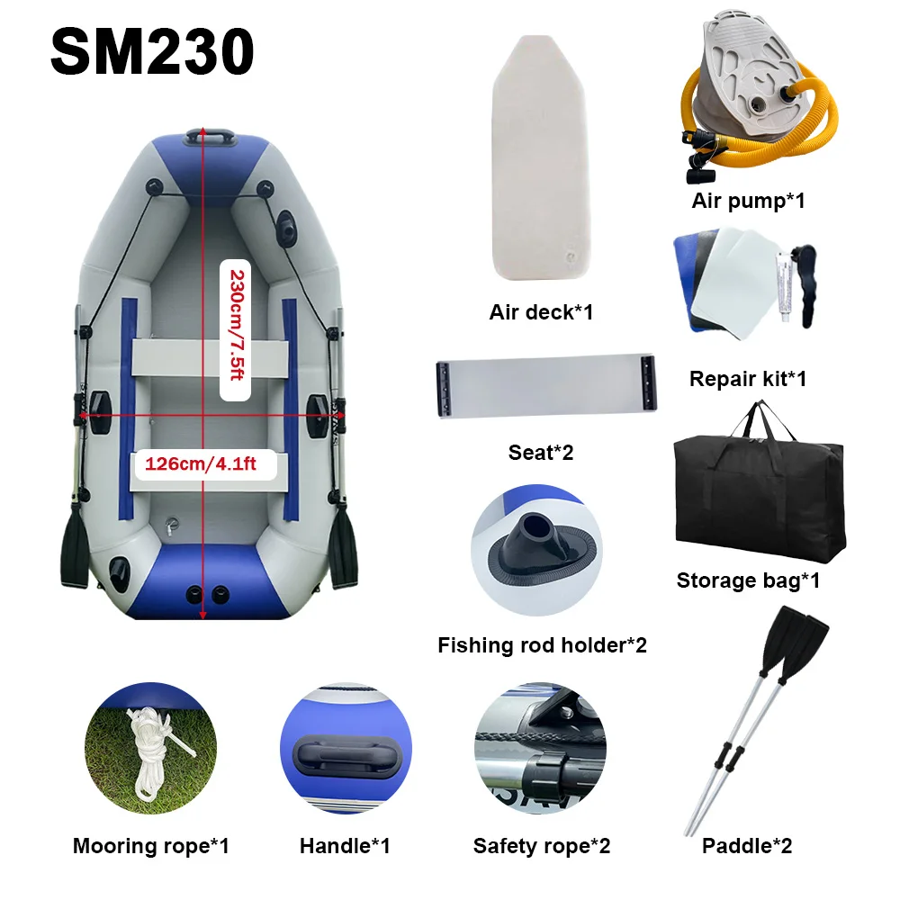 7.5ft نفخ الصيد كاياك 3 شخص قارب التجديف 0.7 مللي متر بولي كلوريد الفينيل قارب البطن دائم زورق التزلج للبحيرات والأنهار #6