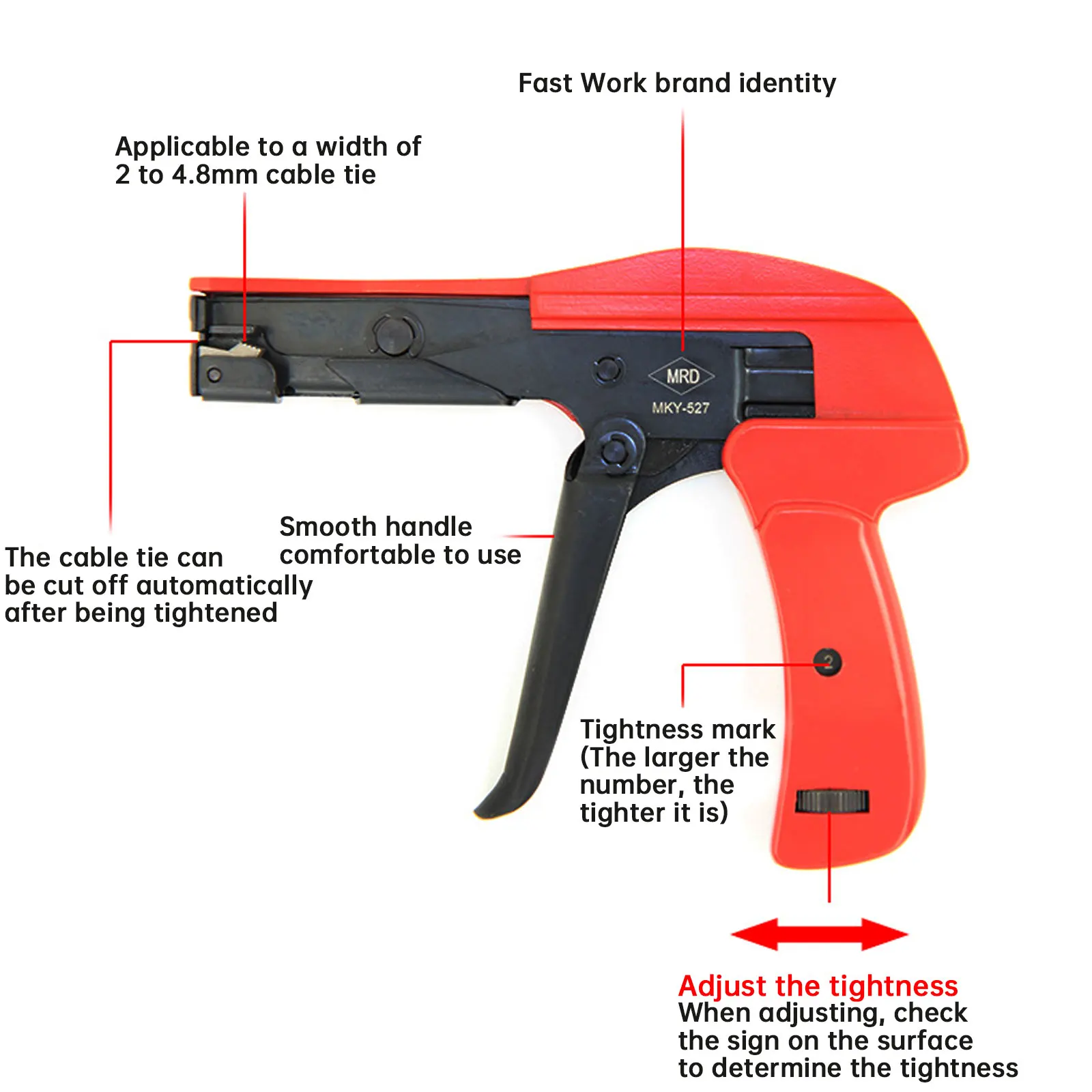 Cable Tie Tool Fastening Cable Tie Gun and Flush Cut Zip Tie Gun with Steel Handle for Nylon Cable Tie