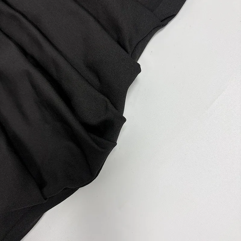 Patchwork Gerafftes Bandkleid für Damen Sexy Rollkragen Elegantes Hochgeschnittenes Abendkleid mit Langen Ärmeln – Detail 21
