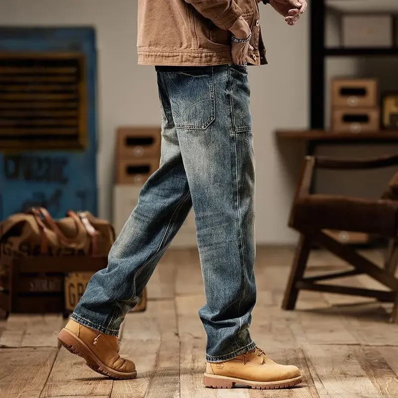 Met zakken jeans voor mannen hoge kwaliteit Y2k broek streetwear denim katoen wijde pijpen Koreaanse stijl zachte luxe man cowboybroek